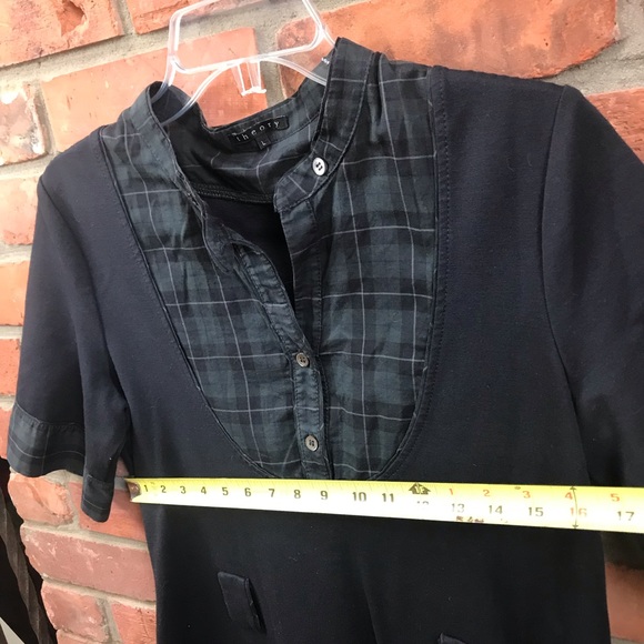 Theory A-Line Stretch Shirt Dress Plaid Mixed Fabric Button Down Fit Flare Midi - Picture 16 of 16